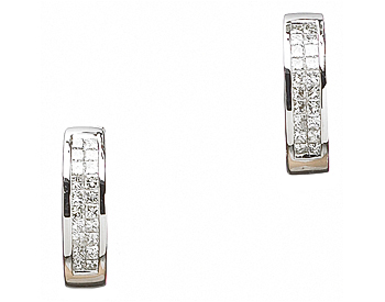 14K WHITE GOLD DOUBLE ROW INVISIBLY SET DIAMOND HUGGIE EARRINGS 
