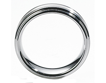 GENTLEMAN'S 7MM TUNGSTEN AND STERLING SILVER STRIPED SATIN CENTER AND POLISHED EDGE BAND