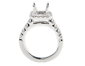 14K WHITE GOLD SHARED PRONG CUSHION TOP SEMI MOUNTING