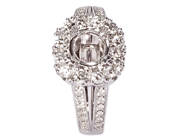 18K WHITE GOLD ROUND TOP PRONG AND PAVE SET SEMI MOUNTING