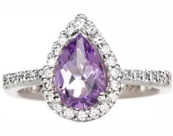 14K WHITE GOLD PEAR SHAPED AMETHYST CENTER AND PAVE DIAMOND RING