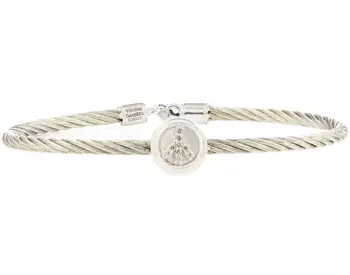 STERLING SILVER CABLE BANGLE WITH ROUND PEACE SIGN DIAMOND STATION