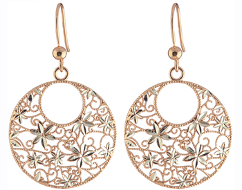 ROSE GOLD PLATED AND STERLING SILVER ROUND MULTI FLOWER DESIGN DROP EARRINGS