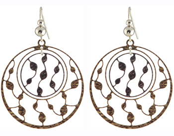 YELLOW GOLD PLATED ROUND LARGE AND SMALL VINE DESIGN DROP EARRINGS