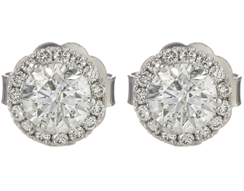 14K WHITE GOLD 2.19CTTW ROUND DIAMOND SOLITAIRE EARRINGS WITH HALO MARTINI MOUNTING