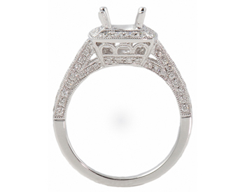 18K WHITE GOLD 3-SIDED PAVE SQUARE TOP SEMI MOUNTING