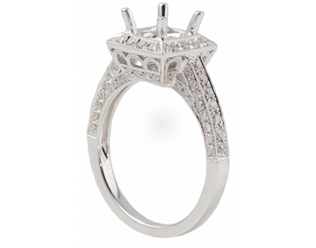 18K WHITE GOLD 3-SIDED PAVE SQUARE TOP SEMI MOUNTING