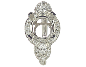 18K WHITE GOLD ROUND AND PEAR SHAPED DIAMOND MOUNTING