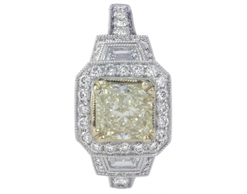 18K WHITE GOLD NATURAL LIGHT YELLOW RADIANT DIAMOND AND OCTAGON HALO RING