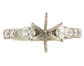 14K WHITE GOLD 3 STONE STYLE SEMI MOUNTING WITH PEAR SHAPED SIDE DIAMONDS