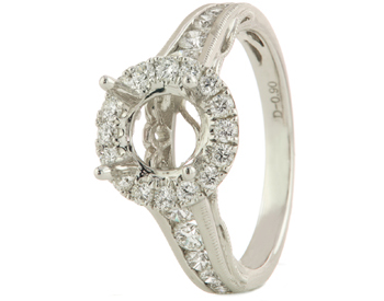 18K WHITE GOLD MILLEGRAIN DESIGN ROUND DIAMOND HALO SEMI MOUNTING RING