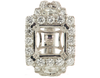 18K WHITE GOLD SQUARE HALO AND SHIELD SIDE DIAMOND FANCY DESIGN SEMI MOUNTING RING