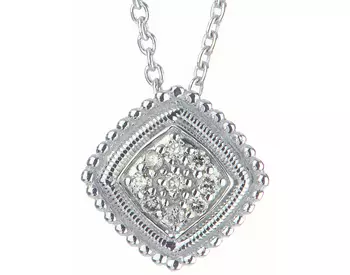 STERLING SILVER CUSHION AND PAVE DIAMOND CENTER PENDANT