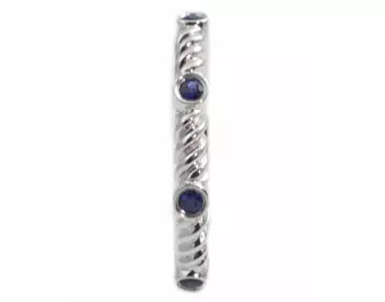 14K WHITE GOLD ROPE DESIGN AND BEZEL SET ROUND SAPPHIRE STACK BAND 