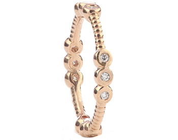 14K ROSE GOLD ROPE DESIGN AND TRIPLE BEZEL SET DIAMOND SECTIONED STACK BAND 