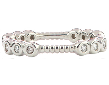 14K WHITE GOLD ROPE DESIGN AND TRIPLE BEZEL SET DIAMOND SECTIONED STACK BAND 