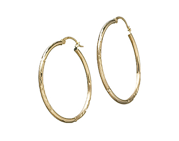 14K YELLOW GOLD DIAMOND CUT HOOP EARRINGS