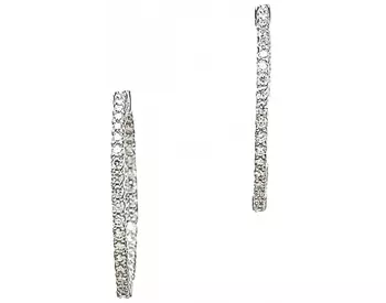 14K WHITE GOLD IN AND OUT ROUND DIAMOND HOOP EARRINGS