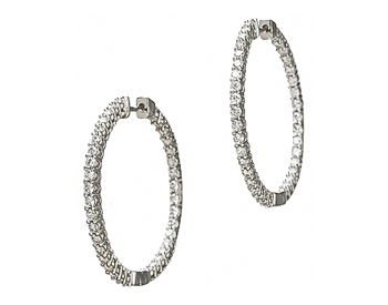 14K WHITE GOLD IN AND OUT ROUND DIAMOND HOOP EARRINGS