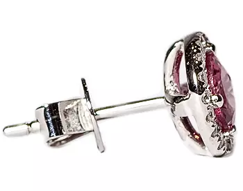 14K WHITE GOLD PINK TOURMALINE CENTER AND PAVE DIAMOND HALO STUD EARRINGS