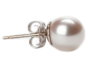 14K WHITE GOLD CULTURED PEARL AND ROUND DIAMOND STUD EARRINGS