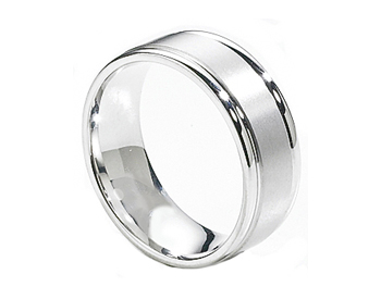 GENTLEMAN'S 14K WHITE GOLD 8MM SATIN CENTER AND POLISHED GROOVED EDGE BAND