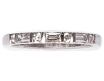 14K WHITE GOLD ROUND AND BAGUETTE DIAMOND BAND 