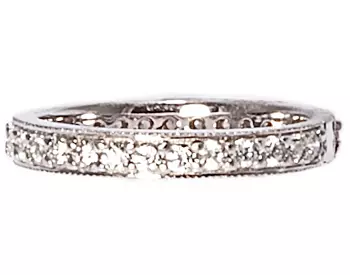 14K WHITE GOLD MILLEGRAIN AND ROUND DIAMOND BAND 