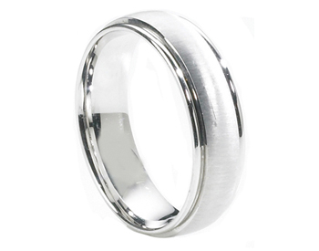 GENTLEMAN'S 14K WHITE GOLD 6.5MM SATIN CENTER AND POLISHED EDGE BAND