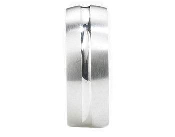 GENTLEMAN'S 14K WHITE GOLD 8MM GROOVED CENTER AND HIGH POLISHED SATIN EDGE BAND