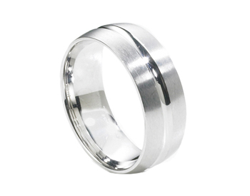 GENTLEMAN'S 14K WHITE GOLD 8MM GROOVED CENTER AND HIGH POLISHED SATIN EDGE BAND