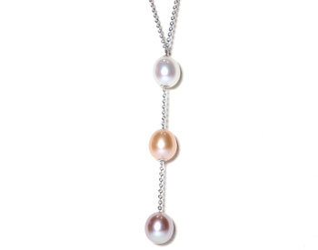 14K WHITE GOLD MULTI COLOR FRESH WATER PEARL DROP DESIGN NECKLACE