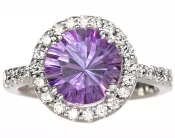 14K WHITE GOLD ROUND AMETHYST AND DIAMOND RING