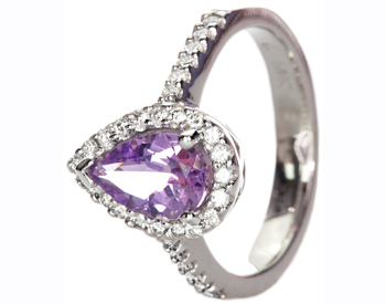 14K WHITE GOLD PEAR SHAPED AMETHYST CENTER AND PAVE DIAMOND RING