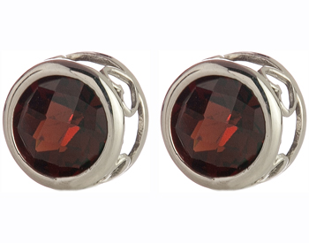 14K WHITE GOLD ROUND GARNET STUD EARRINGS