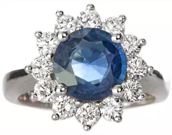 14K WHITE GOLD ROUND SAPPHIRE AND ROUND DIAMOND HALO RING