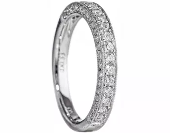 14K WHITE GOLD MILLEGRAIN AND ROUND BEAD SET DIAMOND BAND 