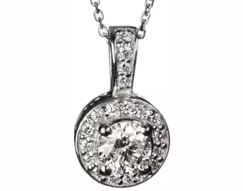 14K WHITE GOLD ROUND DIAMOND AND PAVE DIAMOND HALO PENDANT