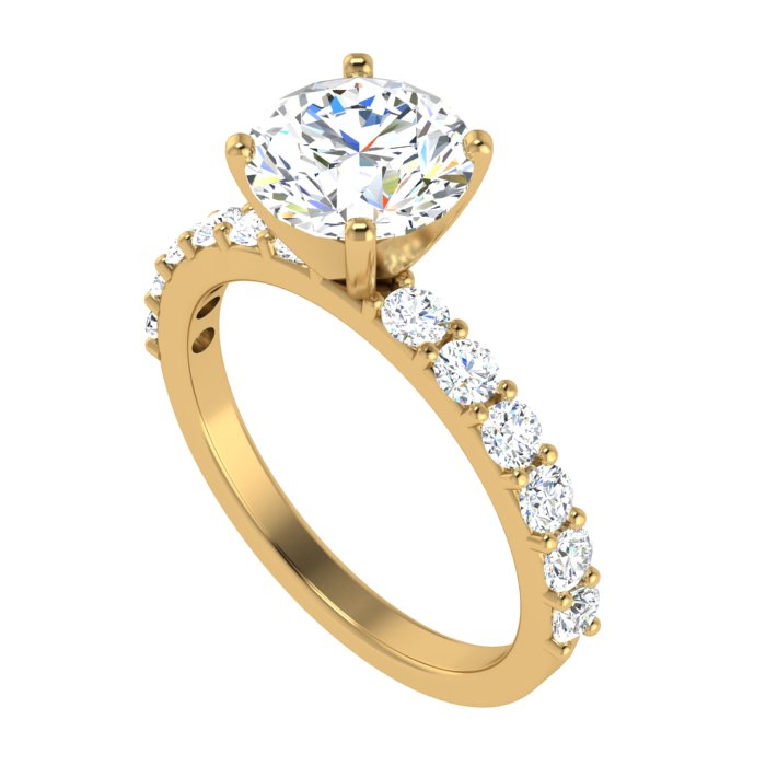 14K YELLOW GOLD 2MM SHARED PRONG DIAMOND HALFWAY ENAGAGEMENT RING
