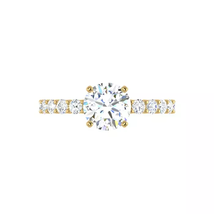 14K YELLOW GOLD 2MM SHARED PRONG DIAMOND HALFWAY ENAGAGEMENT RING