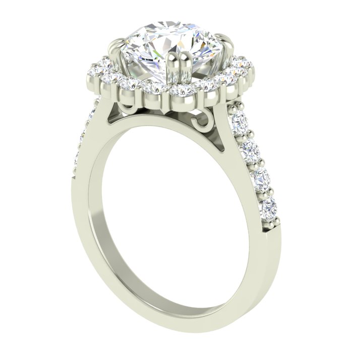 14K WHITE GOLD 12MM CUSHION HALO ENGAGEMENT RING