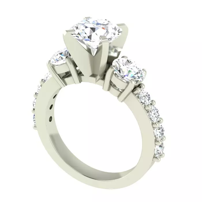 14K WHITE GOLD 3-STONE DESIGN SEMI MOUNTING