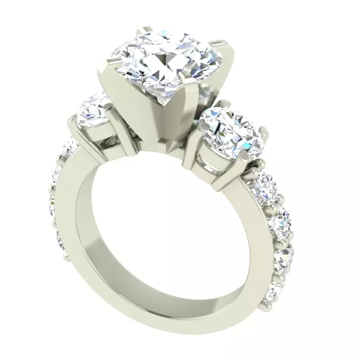 14K WHITE GOLD 3-STONE DIAMOND ENGAGEMENT RING