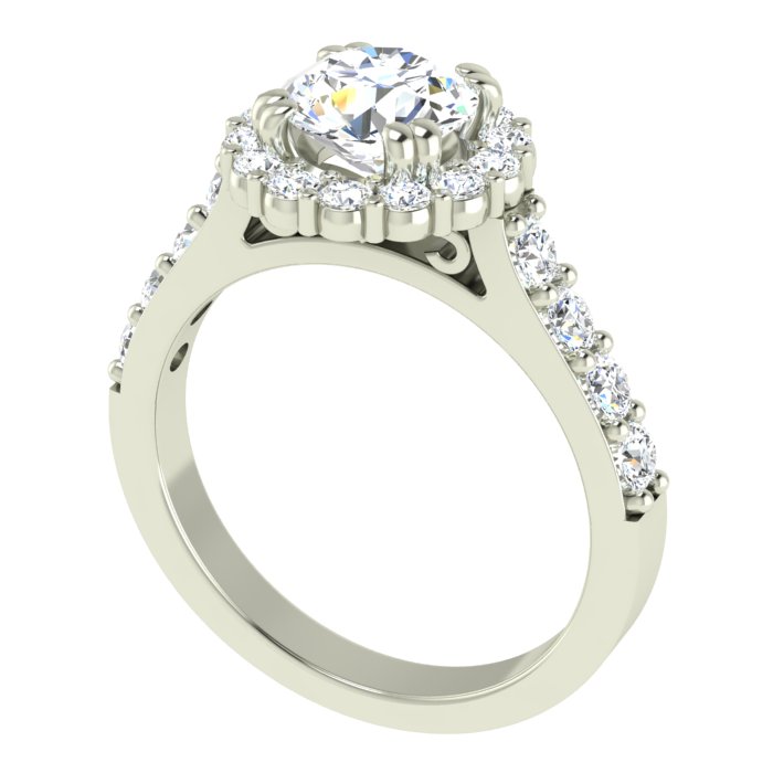 14K WHITE GOLD SHARED PRONG 10MM ROUND HALO ENAGEGMENT RING