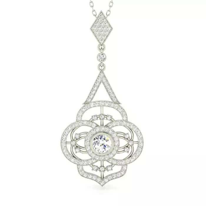 14K WHITE GOLD DIAMOND FILIGREE DESIGN PENDANT