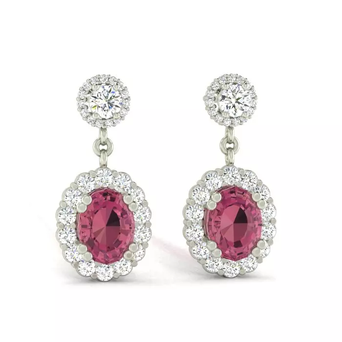 14K WHITE GOLD PINK TOURMALINE HALO EARRINGS