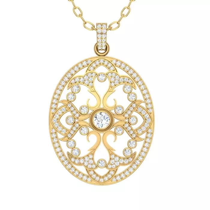 14K YELLOW GOLD FILIGREE OVAL PENDANT