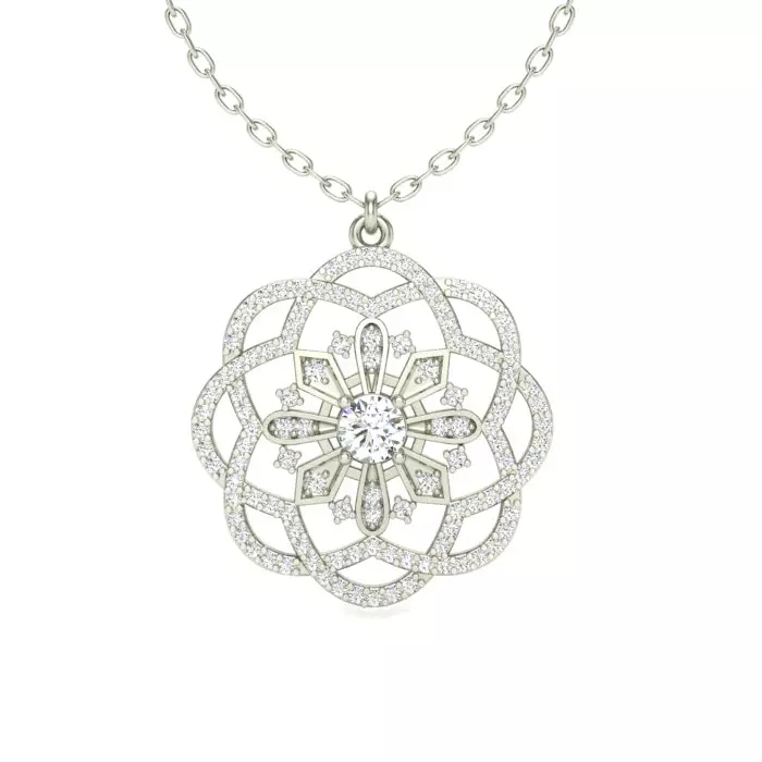 14k white gold filigree scalloped edge pendant