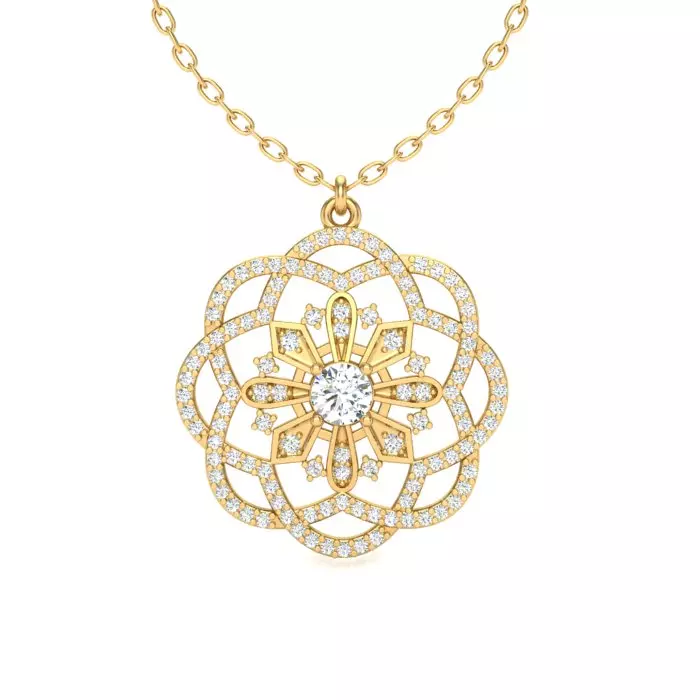 14k yellow gold filigree scalloped edge pendant