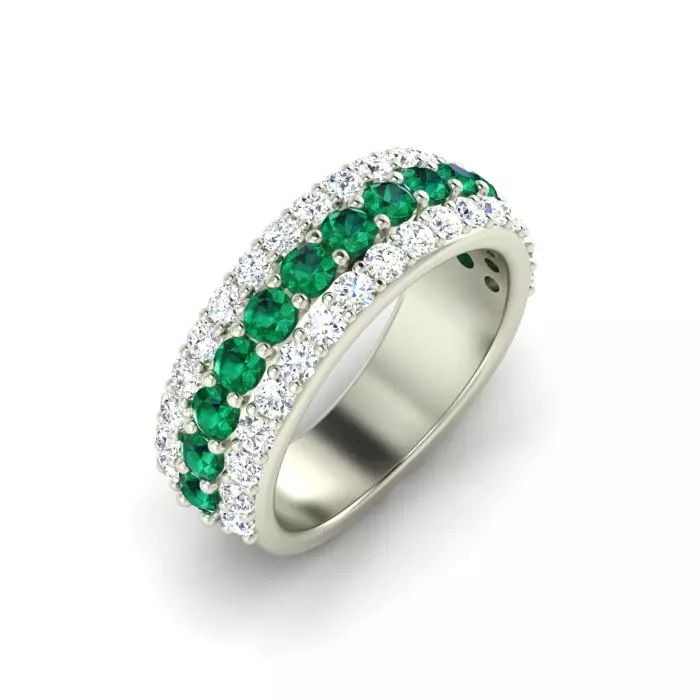 14K WHITE GOLD EMERALD AND DIAMOND BAND